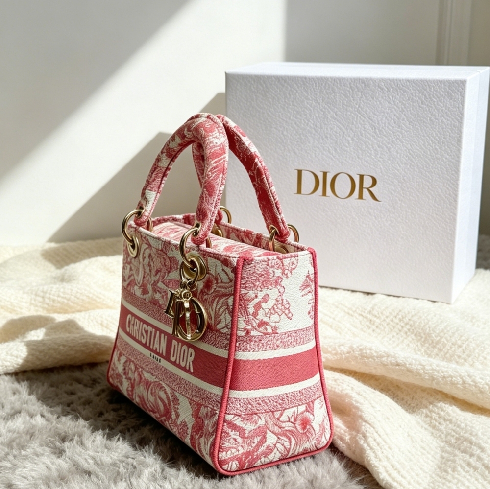 Medium Lady Dior Bag Pink Toile - Picture 3 of 7